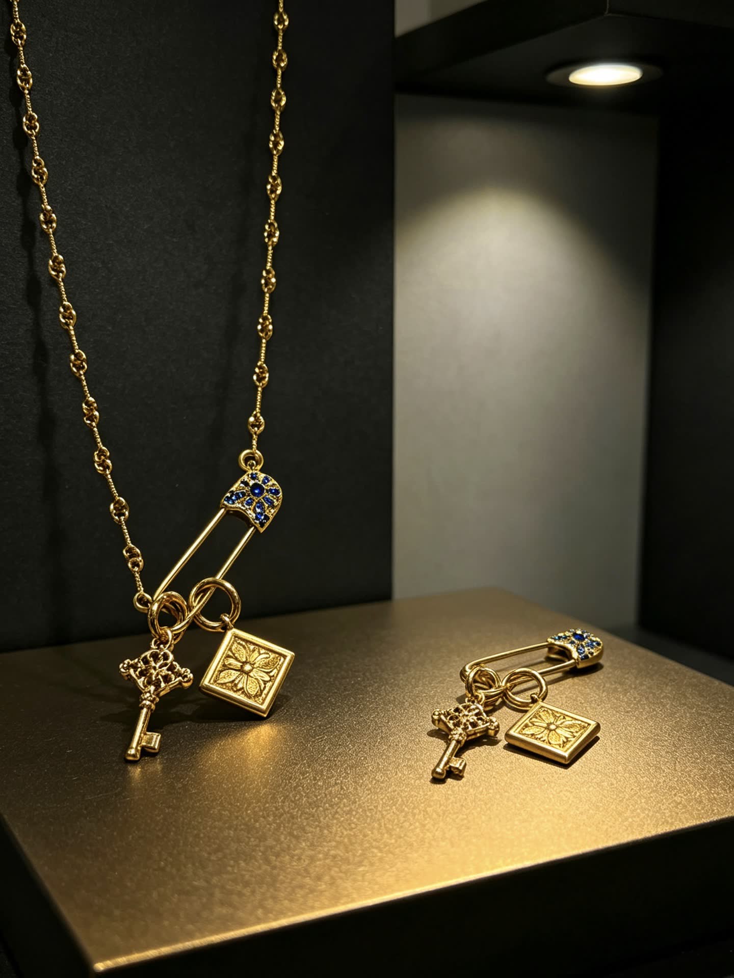 Chrome Hearts Gold-Plated Necklace with Key and Square Charm